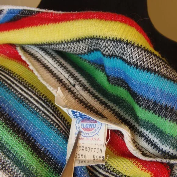 Vintage Union Made Sears Sz Med Rainbow Striped Square Neck Tunic - Picture 4 of 9